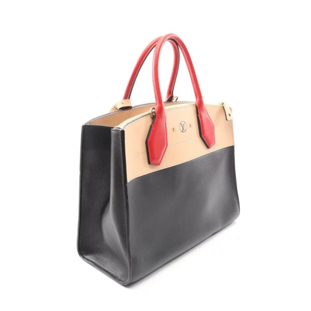 Louis Vuitton Beige Black Handbag Leather Red Steamer City Black Red